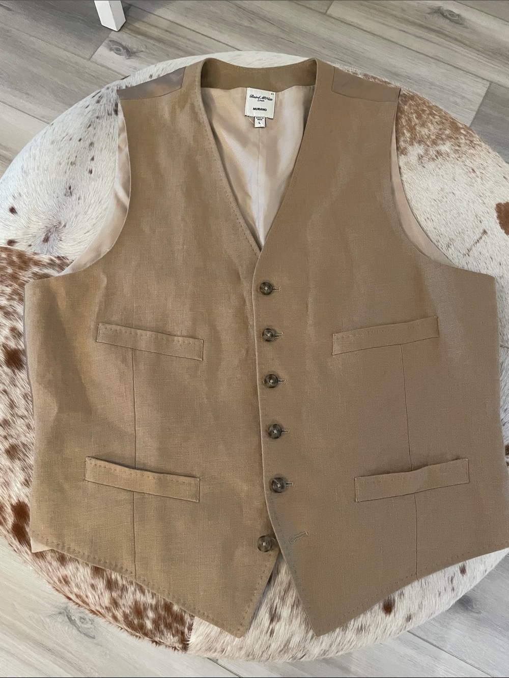 Murano Beige Linen Blend Vest Brad McNutt Irish Linen L